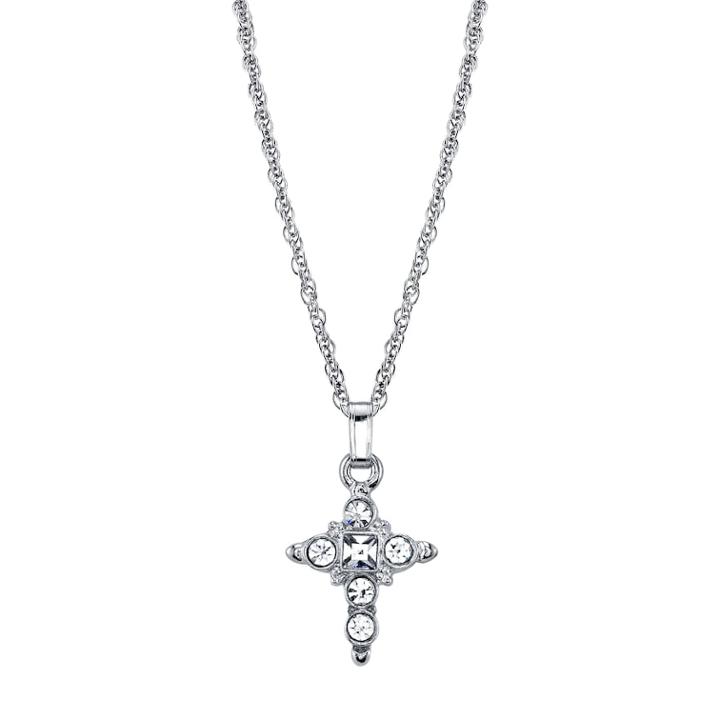 1928 Crystal Cross Pendant Necklace, Women's, Size: 16, Grey