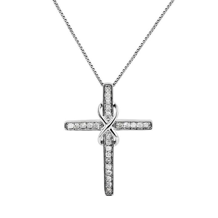 1/4 Carat T.w. Diamond Sterling Silver Infinity Cross Pendant Necklace, Women's, Size: 18, White