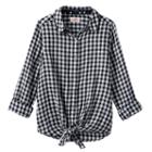 So, Girls Plus Size &reg; Tie-front Patterned Shirt, Girl's, Size: 14 1/2, Black