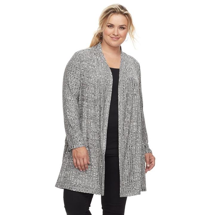 Plus Size Design 365 Ribbed Open-front Cardigan, Women's, Size: 2xl, Black