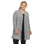 Plus Size Design 365 Ribbed Open-front Cardigan, Women's, Size: 2xl, Black