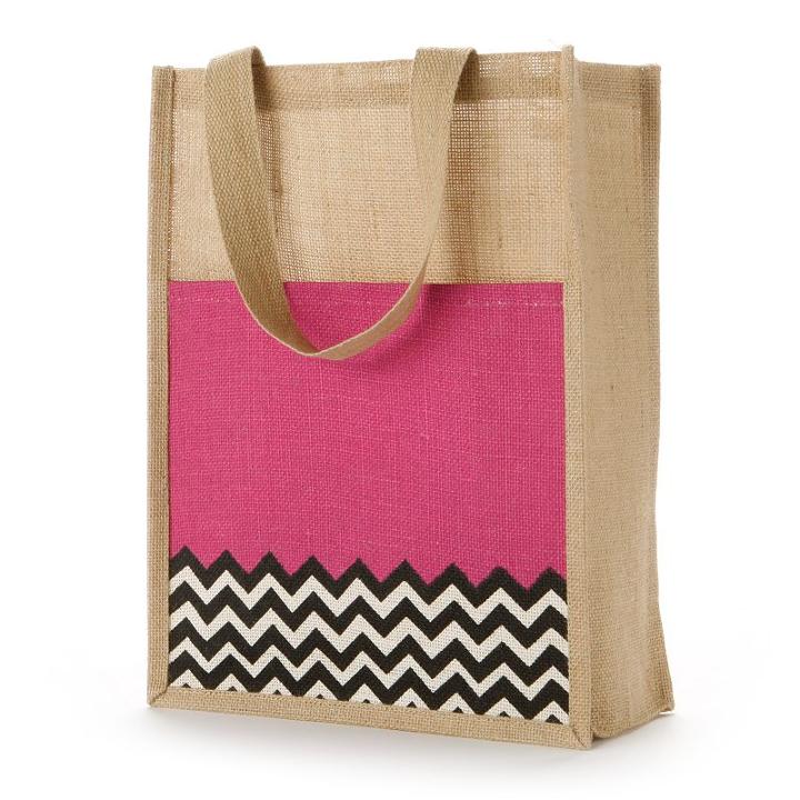 Jute Bags Half Chevron Jute Commuter Tote, Women's, Pink