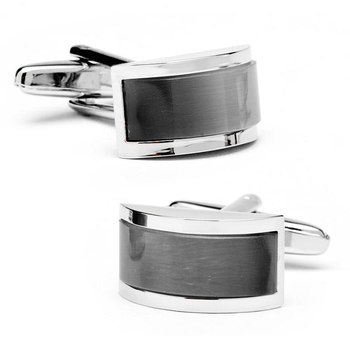 Grey Cat's-eye Bridged Cuff Links, Men's, Black