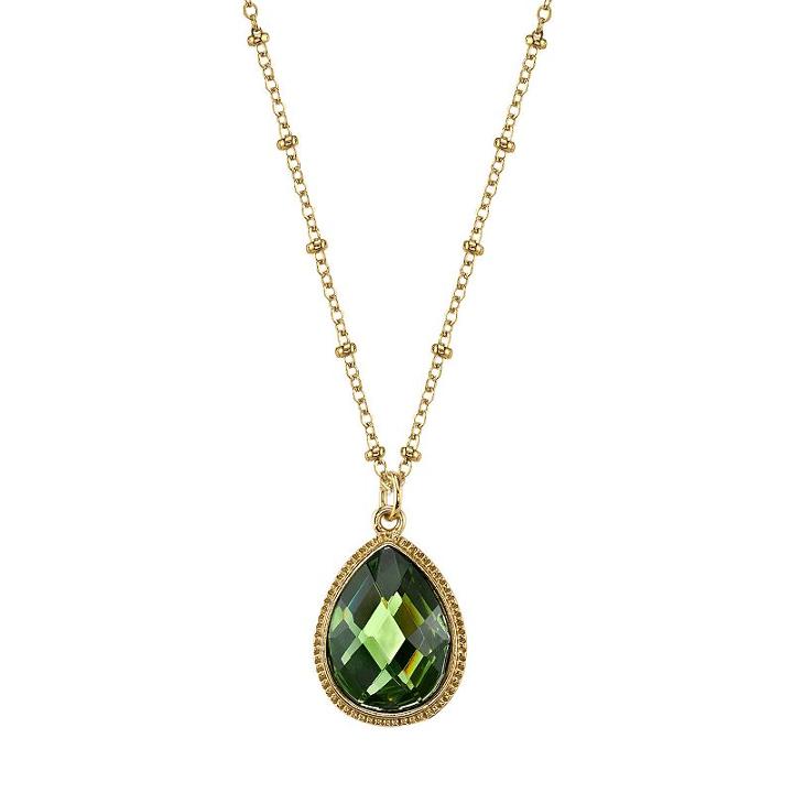 1928 Faceted Teardrop Pendant Necklace, Women's, Size: 16, Green