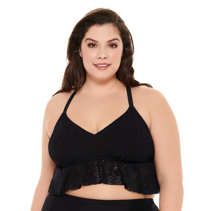 Plus Size Costa Del Sol Crochet Swim Crop Top, Women's, Size: 2xl, Black