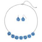 Blue Flower Necklace & Drop Earring Set, Women's, Navy