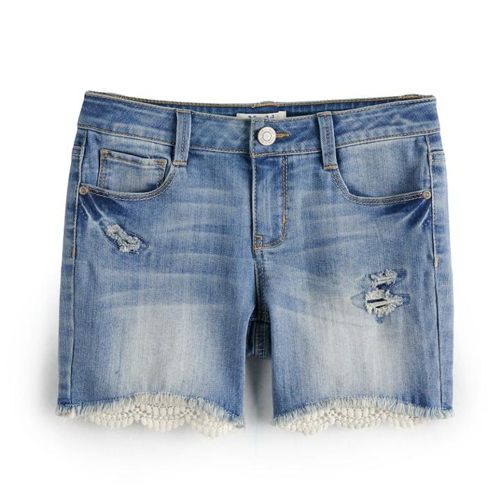Girls 7-16 & Plus Size Mudd&reg; Crochet Hem Midi Shorts, Size: 14, Blue
