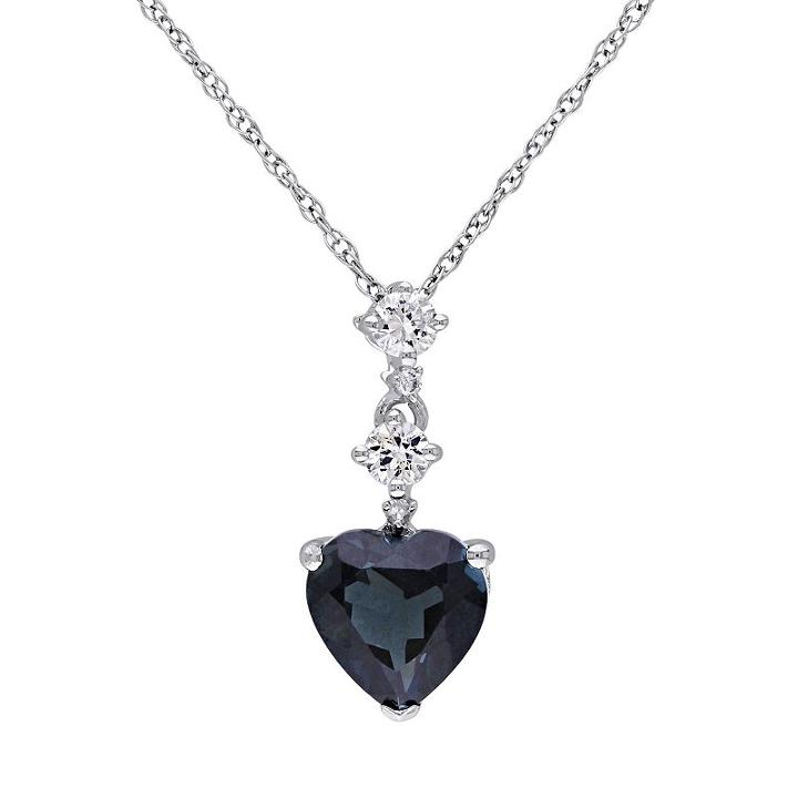 10k White Gold White Sapphire & Blue Topaz Heart Pendant Necklace, Women's, Size: 17