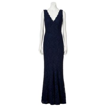 Women's 1 By 8 Scalloped Lace Evening Gown, Size: 14, Blue (navy)