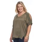 Plus Size Apt. 9&reg; Mixed-media V-neck Top, Women's, Size: 2xl, Green