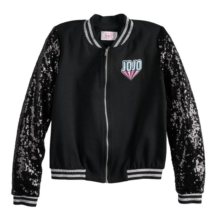 Girls 7-16 Jojo Siwa Rainbows, Cupcakes & Glitter Bomber Jacket, Size: Large, Black