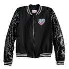Girls 7-16 Jojo Siwa Rainbows, Cupcakes & Glitter Bomber Jacket, Size: Large, Black
