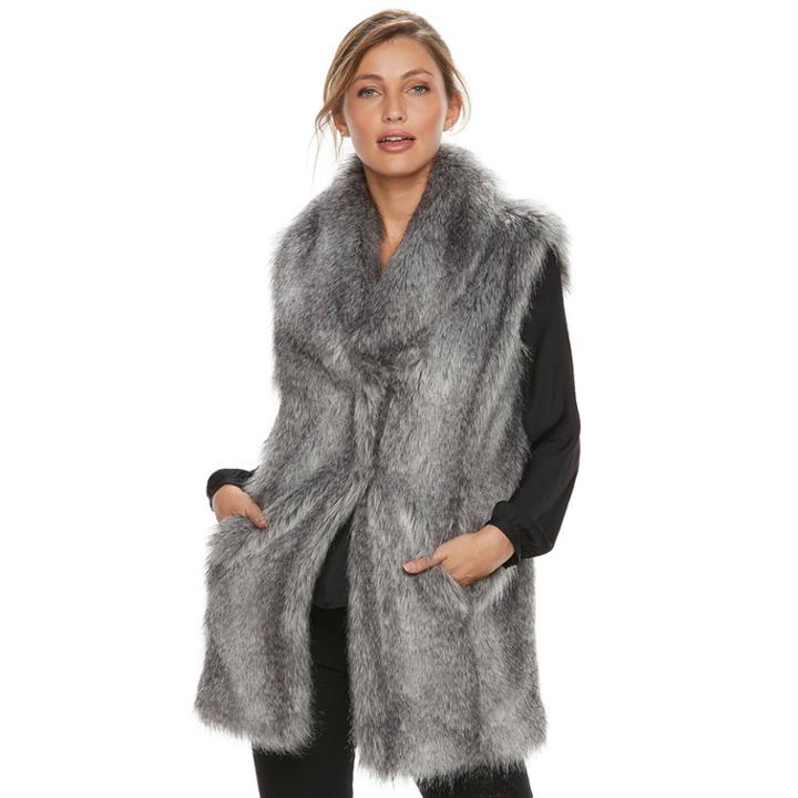 Women's Jennifer Lopez Faux-fur Vest, Size: Medium, Med Grey