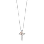 Two Tone Sterling Silver 1/10 Carat T.w. Diamond Interlocking Heart & Cross Pendant, Women's, Size: 18, White