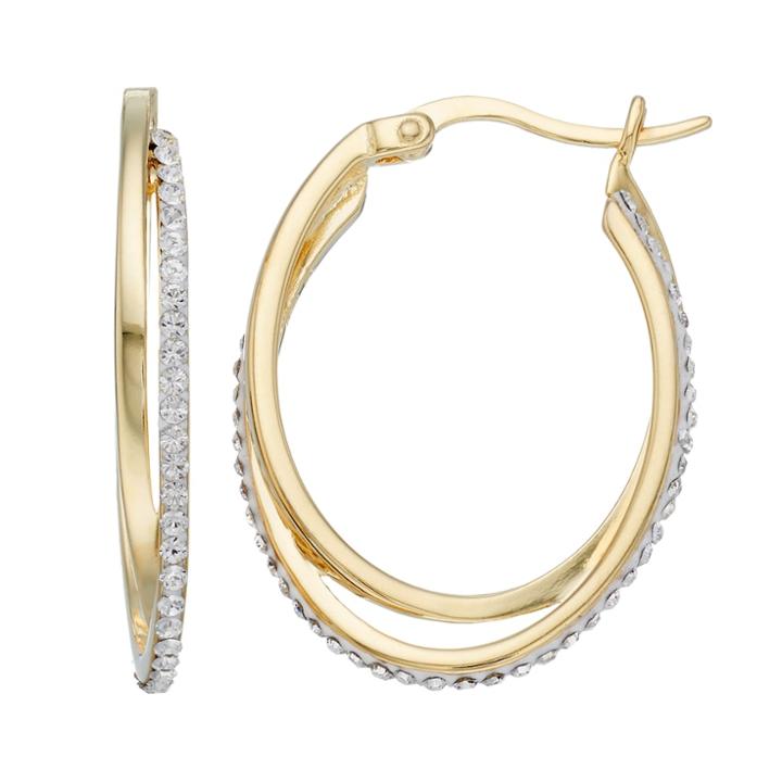 Sterling 'n' Ice 14k Gold Over Silver Crossover Crystal Hoop Earrings, Women's, White