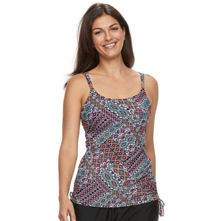 Women's Croft & Barrow&reg; D-cup Drawstring Tankini Top, Size: 10, Multi Patch