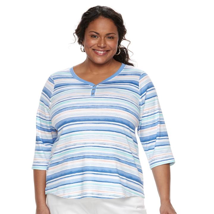 Plus Size Croft & Barrow&reg; Solid V-neck Tee, Women's, Size: 3xl, Med Blue