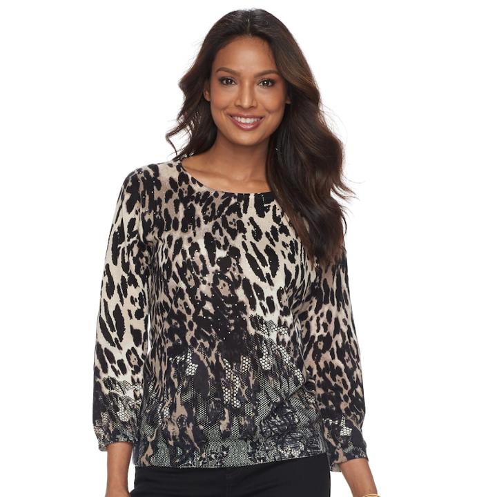 Women's Cathy Daniels Leopard Print Sweater, Size: Xl, Blue Leopard