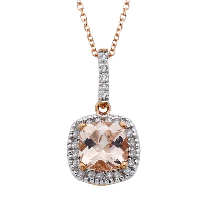 10k Rose Gold Morganite & 1/10 Carat T.w. Diamond Cushion Drop Pendant Necklace, Women's, Size: 18, Pink
