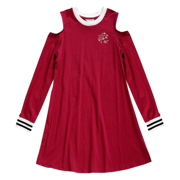 Girls 7-16 Maddie Knit Cold Shoulder Varsity Dress, Size: Large, Dark Red