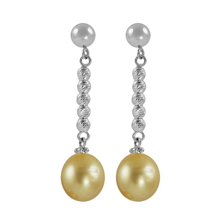 Sterling Silver South Sea Cultured Pearl Bead Linear Drop Earrings, Women's, Yellow