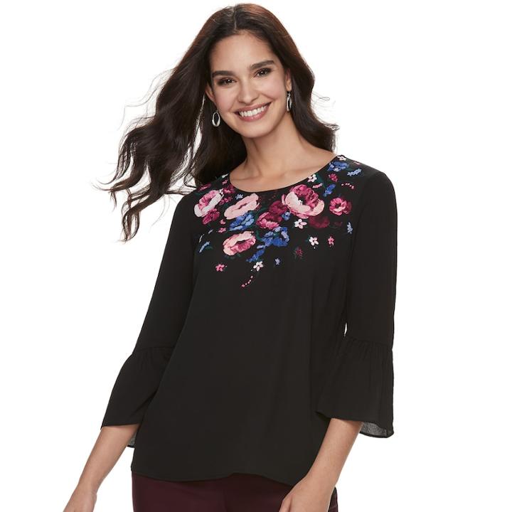Women's Elle&trade; Bell-sleeve Top, Size: Xl, Black