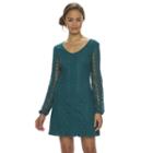 Juniors' Up By Ultra Pink Crochet Long Sleeve Dress, Girl's, Size: Large, Green