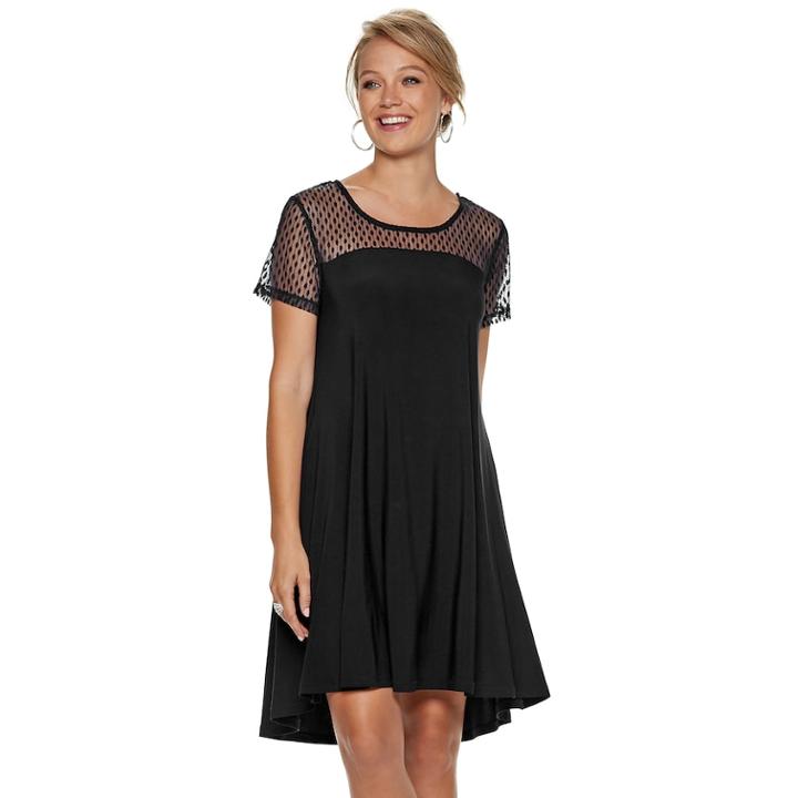 Women's Nina Leonard Swiss-dot Swing Dress, Size: Medium, Black