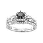 10k White Gold 1 Carat T.w. Black & White Diamond Engagement Ring Set, Women's, Size: 8