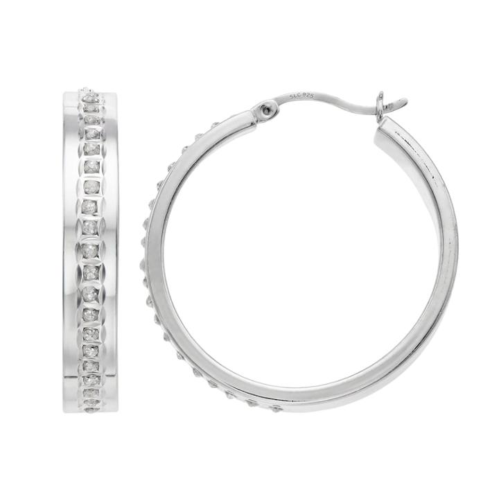 Platinum Over Silver Diamond Mystique Hoop Earrings, Women's, Grey