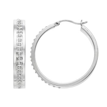 Platinum Over Silver Diamond Mystique Hoop Earrings, Women's, Grey