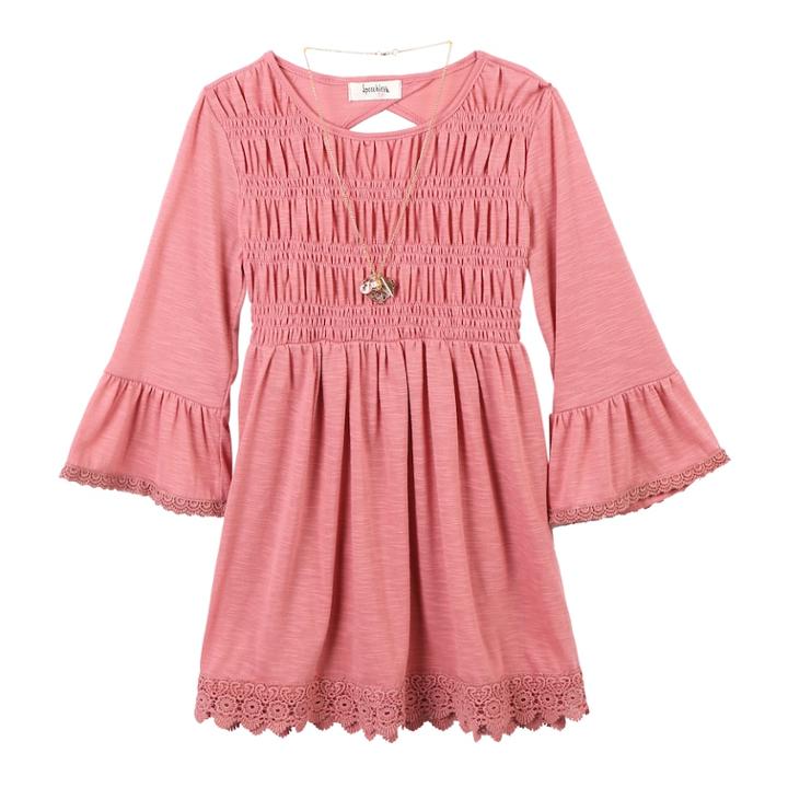 Girls 7-16 Iz Amy Byer Ruched Bodice Back Cutout Tunic With Necklace, Size: Medium, Med Purple
