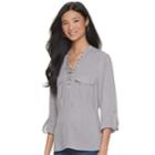 Women's Rock & Republic&reg; Roll-tab Twill Shirt, Size: Xs, Grey