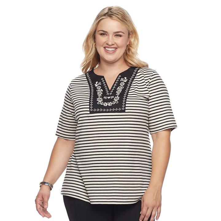 Plus Size Croft & Barrow&reg; Floral Embroidered Top, Women's, Size: 1xl, Lt Beige
