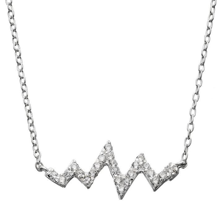 Cubic Zirconia Sterling Silver Zig Zag Necklace, Women's, Grey