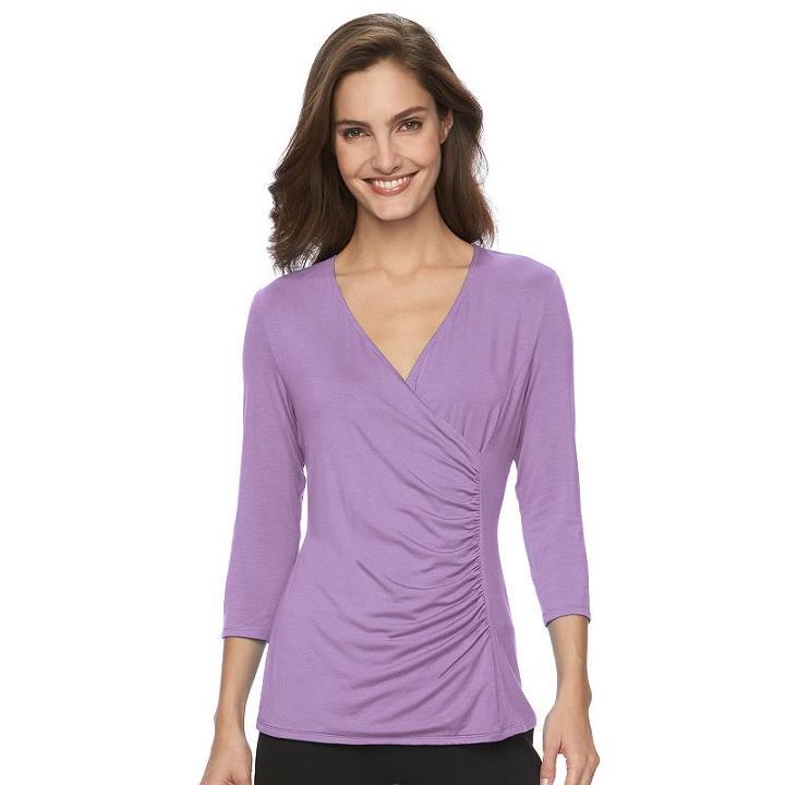 Women's Dana Buchman Printed Faux-wrap Top, Size: Xl, Med Purple