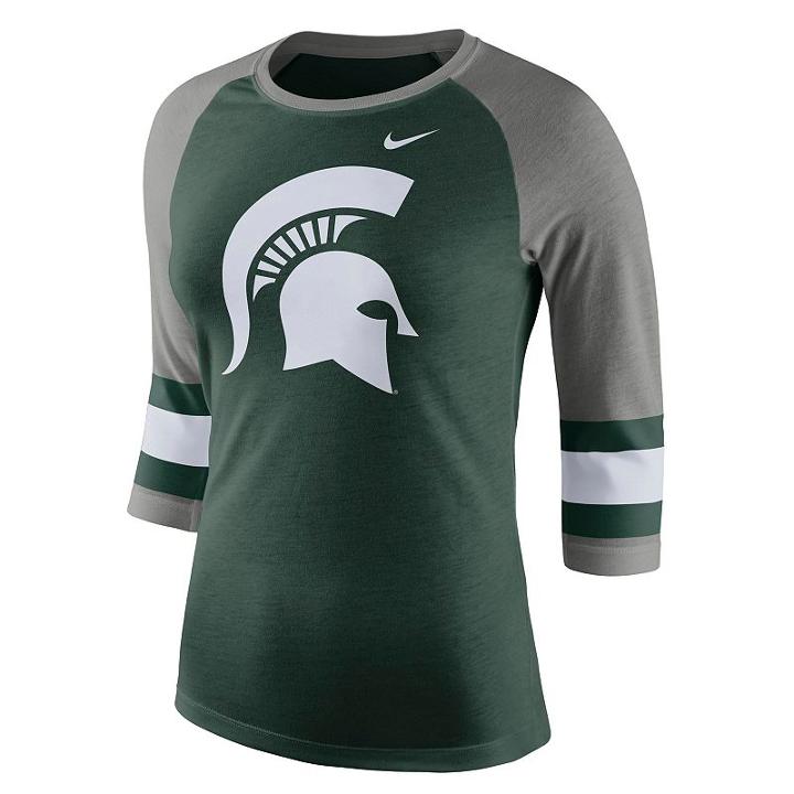 Women's Nike Michigan State Spartans Striped Sleeve Tee, Size: Medium, Green