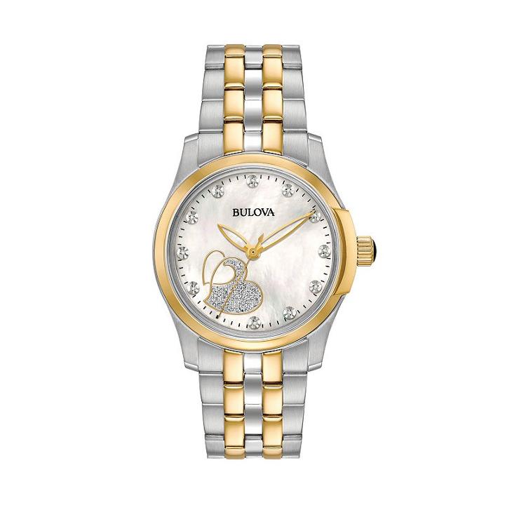Bulova Women's Diamond Heart Two Tone Stainless Steel Watch - 98p152, Multicolor