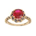 Lab-created Ruby And Lab-created Sapphire 14k Gold Over Silver Flower Ring, Women's, Size: 8, Multicolor