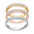 Tri-tone Sterling Silver 1/4 Carat T.w. Diamond Stack Ring Set, Women's, Size: 9, White