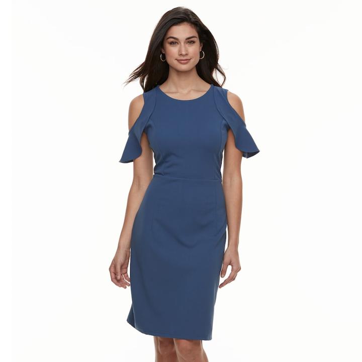 Women's Nina Leonard Cold-shoulder Crepe Dress, Size: Large, Brt Blue