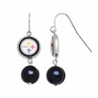 Pittsburgh Steelers Dyed Freshwater Cultured Pearl Stainless Steel Team Logo Drop Earrings, Women's, Black