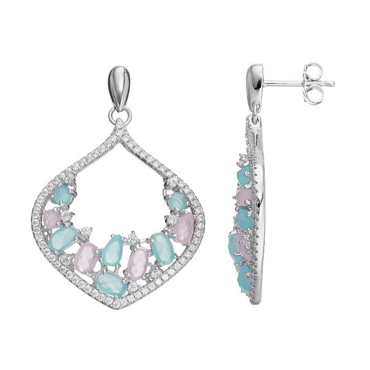Sterling Silver Cubic Zirconia Marquise Drop Earrings, Women's, Multicolor