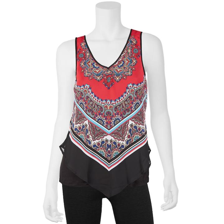 Juniors' Iz Byer Geometric Handkerchief Tank, Teens, Size: Small, Red