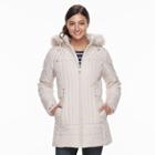 Women's D.e.t.a.i.l.s Hooded Faux-fur Trim Quilted Jacket, Size: Large, Med Beige