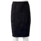 Women's Double Click Faux-suede Midi Skirt, Size: Xl, Black
