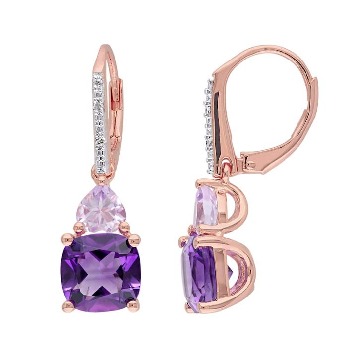 Stella Grace Amethyst, Rose De France Amethyst & Diamond Accent Sterling Silver Heart Drop Earrings, Women's, Multicolor