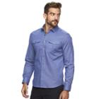 Men's Marc Anthony Slim-fit Textured Stretch Button-down Shirt, Size: Medium, Dark Blue