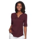 Women's Croft & Barrow&reg; Pocket Roll-tab Tee, Size: Medium, Red