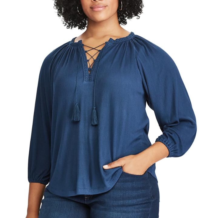 Plus Size Chaps Crinkled Crepe Peasant Top, Women's, Size: 2xl, Blue